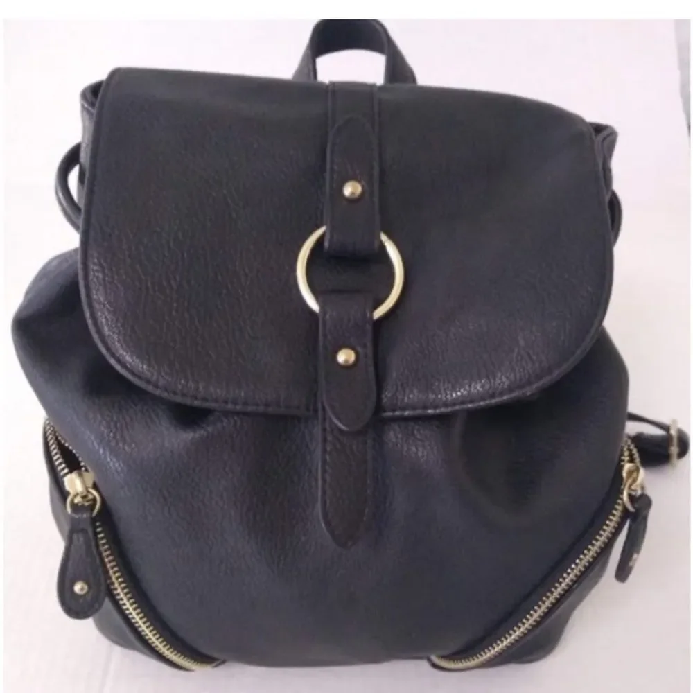 Express Black Backpack with Gold Ring Detail